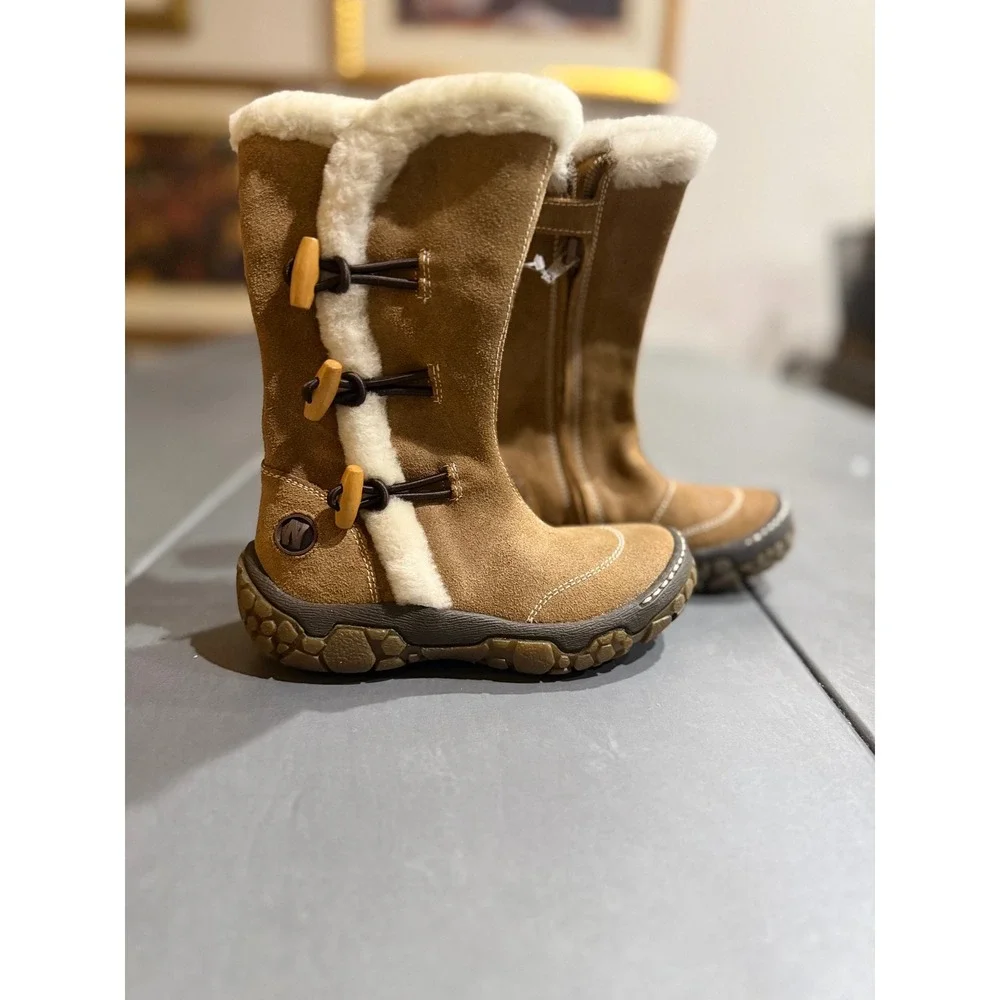Vintage Naturino Girls Brown Suede Faux Fur Winter Boots EU 28 Side Zip Toggle